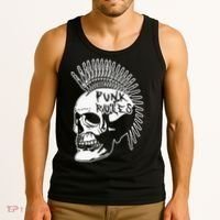 Punk Rock Rules Heavy Metal Skull Punker Rocker Mohawk Music Tank Top thumb 3