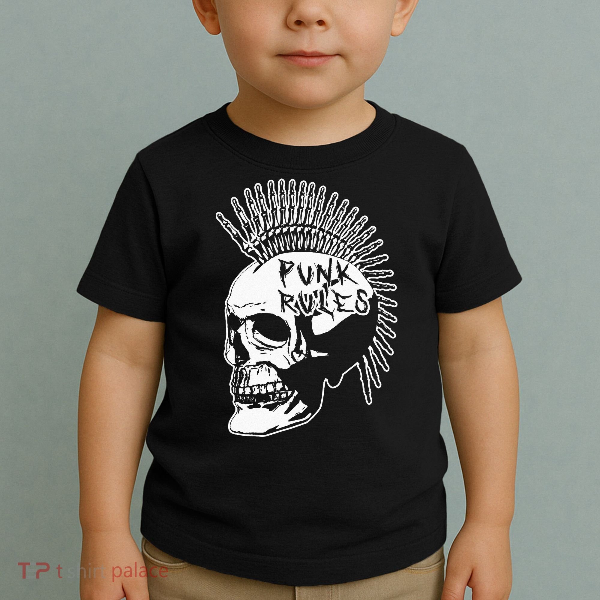 Punk Rock Rules Heavy Metal Skull Punker Rocker Mohawk Music Toddler T-Shirt