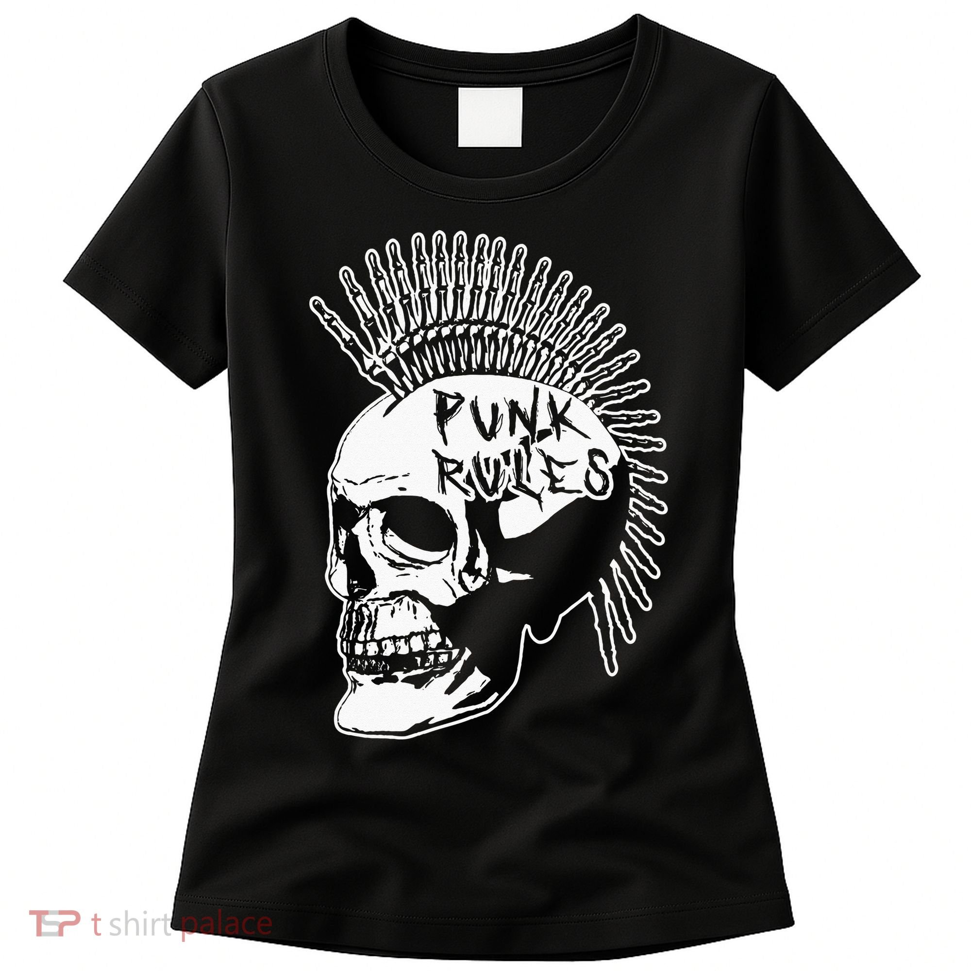 Punk Rock Rules Heavy Metal Skull Punker Rocker Mohawk Music Women's T-Shirt
