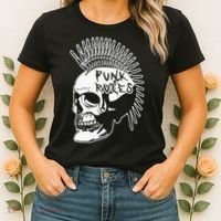 Punk Rock Rules Heavy Metal Skull Punker Rocker Mohawk Music Women's T-Shirt thumb 2