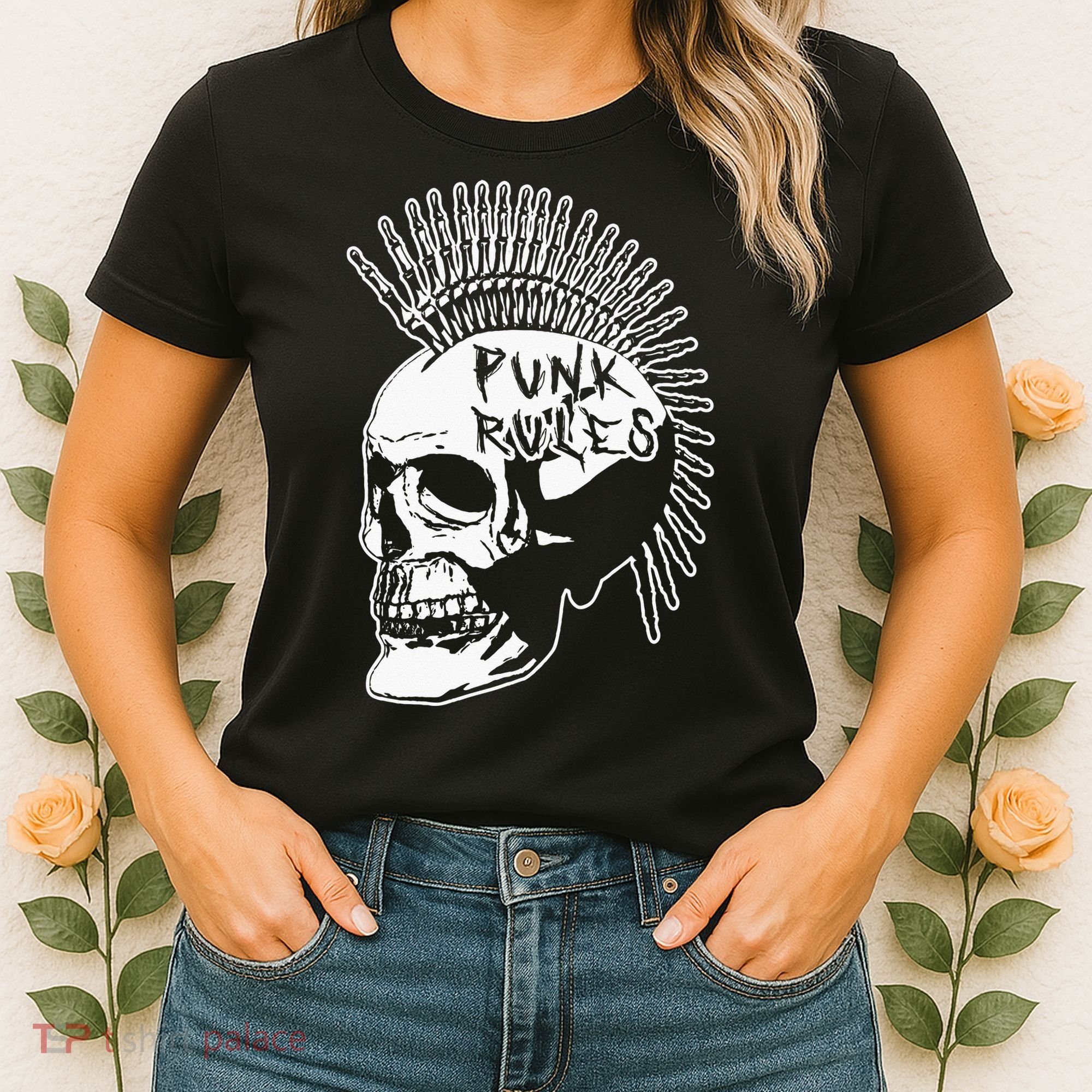 Punk Rock Rules Heavy Metal Skull Punker Rocker Mohawk Music Women's T-Shirt