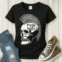Punk Rock Rules Heavy Metal Skull Punker Rocker Mohawk Music Women's T-Shirt thumb 3