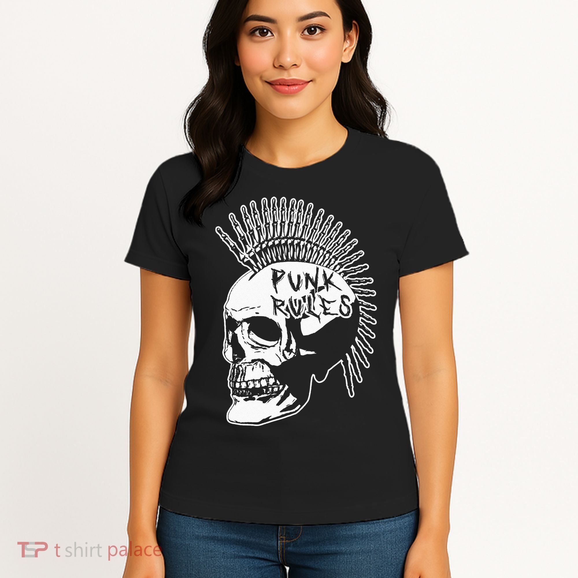 Punk Rock Rules Heavy Metal Skull Punker Rocker Mohawk Music Women's T-Shirt
