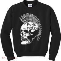 Punk Rock Rules Heavy Metal Skull Punker Rocker Mohawk Music Kids Sweatshirt thumb 0