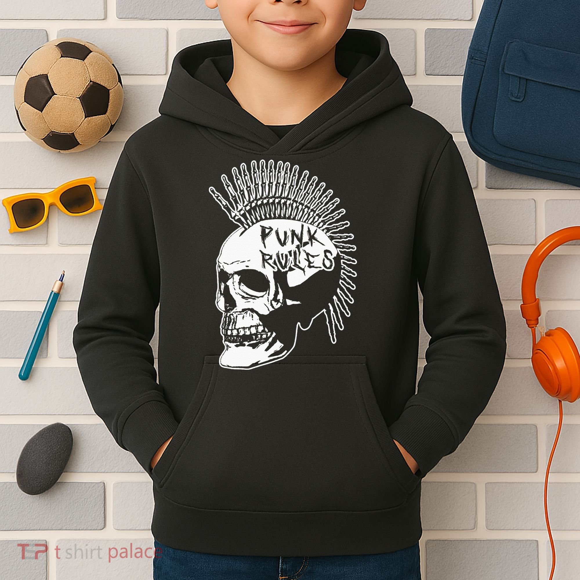 Punk Rock Rules Heavy Metal Skull Punker Rocker Mohawk Music Kids Hoodie