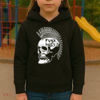 Punk Rock Rules Heavy Metal Skull Punker Rocker Mohawk Music Kids Hoodie thumb 3