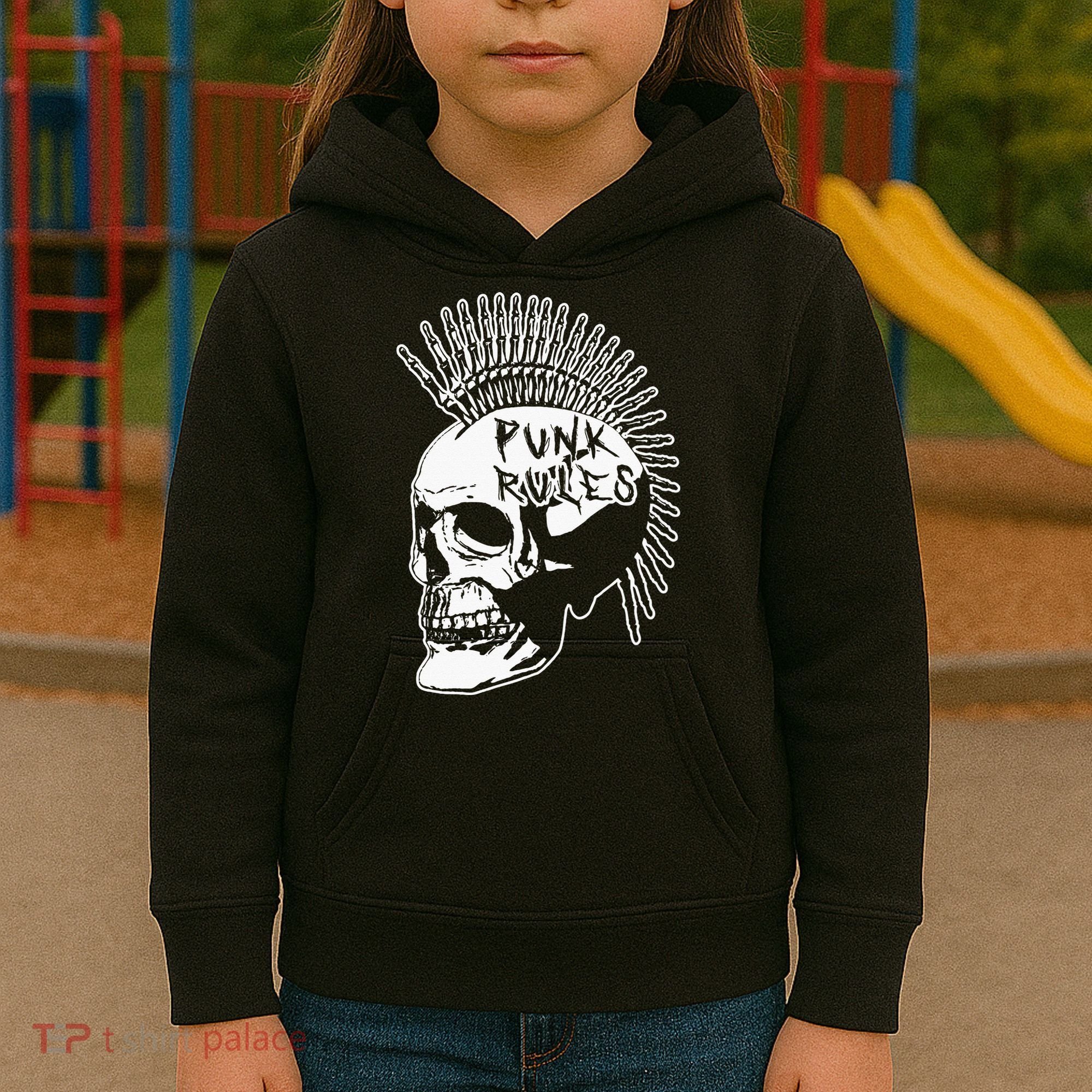 Punk Rock Rules Heavy Metal Skull Punker Rocker Mohawk Music Kids Hoodie