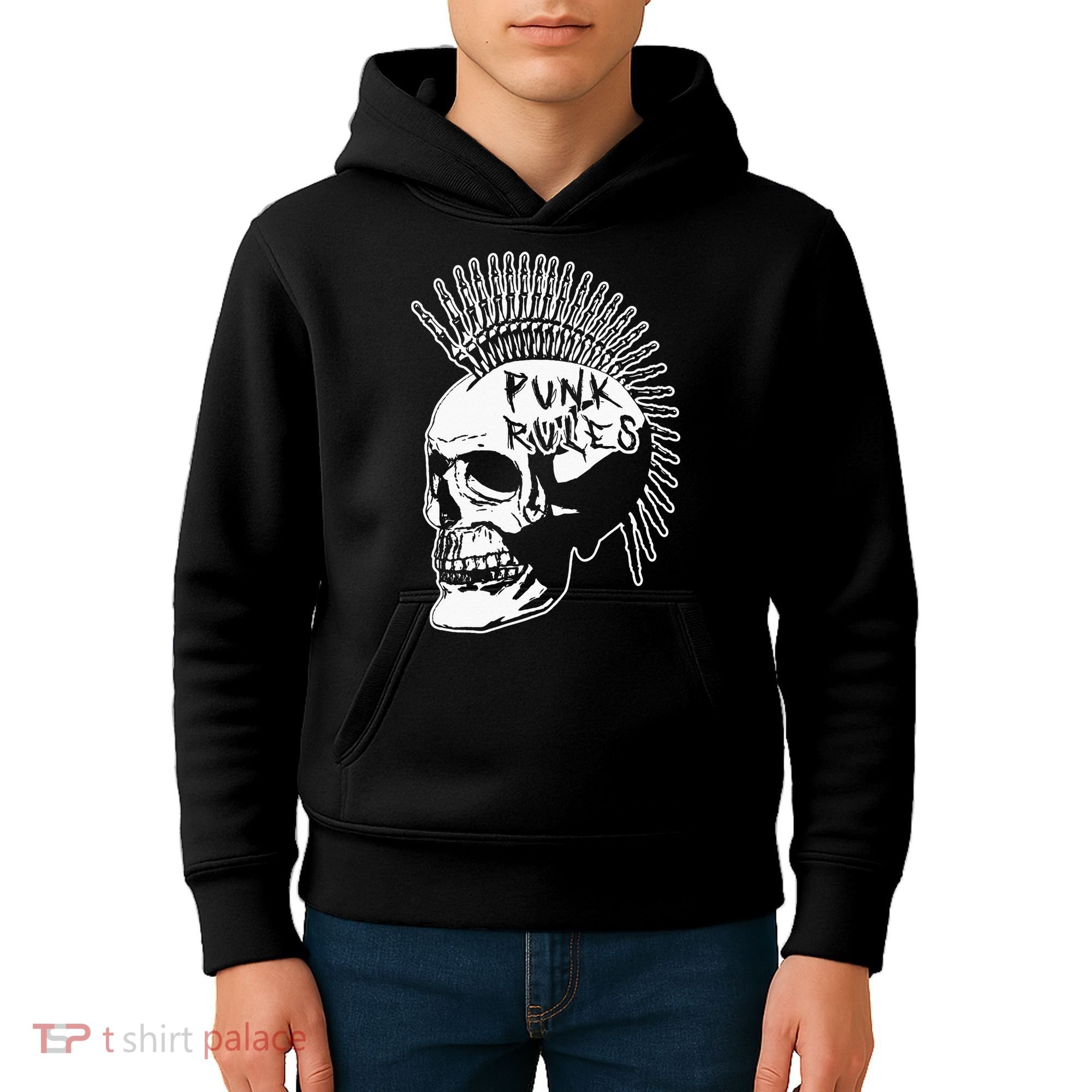 Punk Rock Rules Heavy Metal Skull Punker Rocker Mohawk Music Kids Hoodie