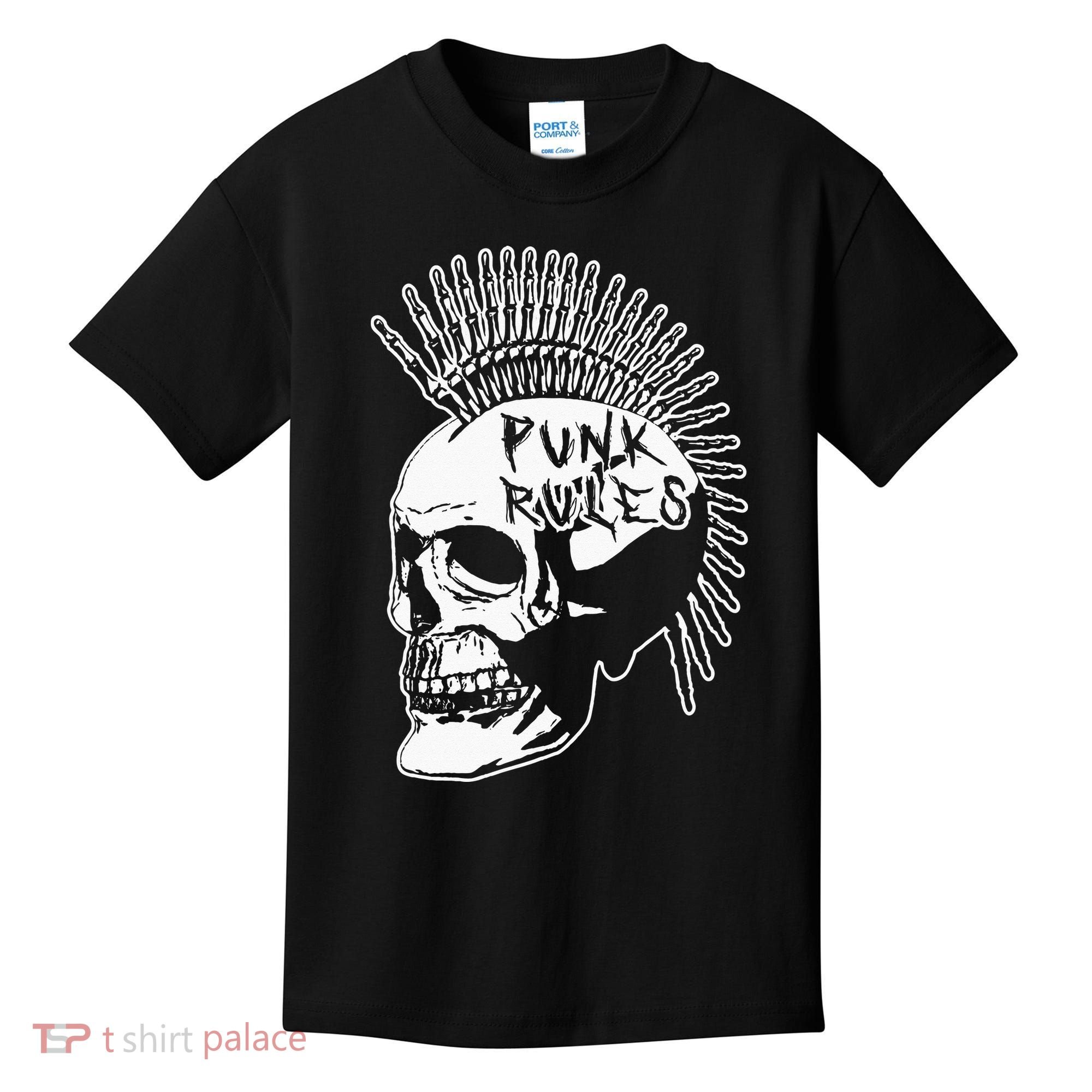 Punk Rock Rules Heavy Metal Skull Punker Rocker Mohawk Music Kids T-Shirt
