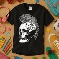 Punk Rock Rules Heavy Metal Skull Punker Rocker Mohawk Music Kids T-Shirt thumb 3