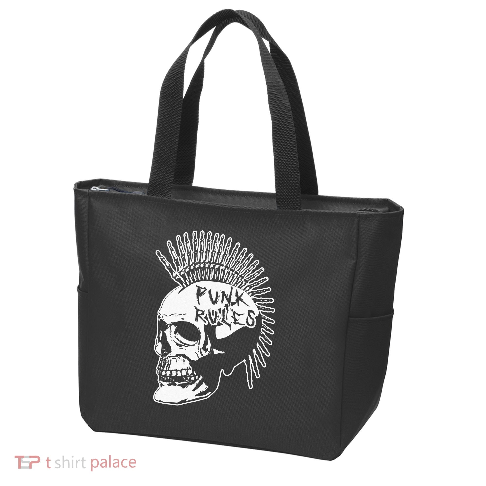 Punk Rock Rules Heavy Metal Skull Punker Rocker Mohawk Music Tote Bag
