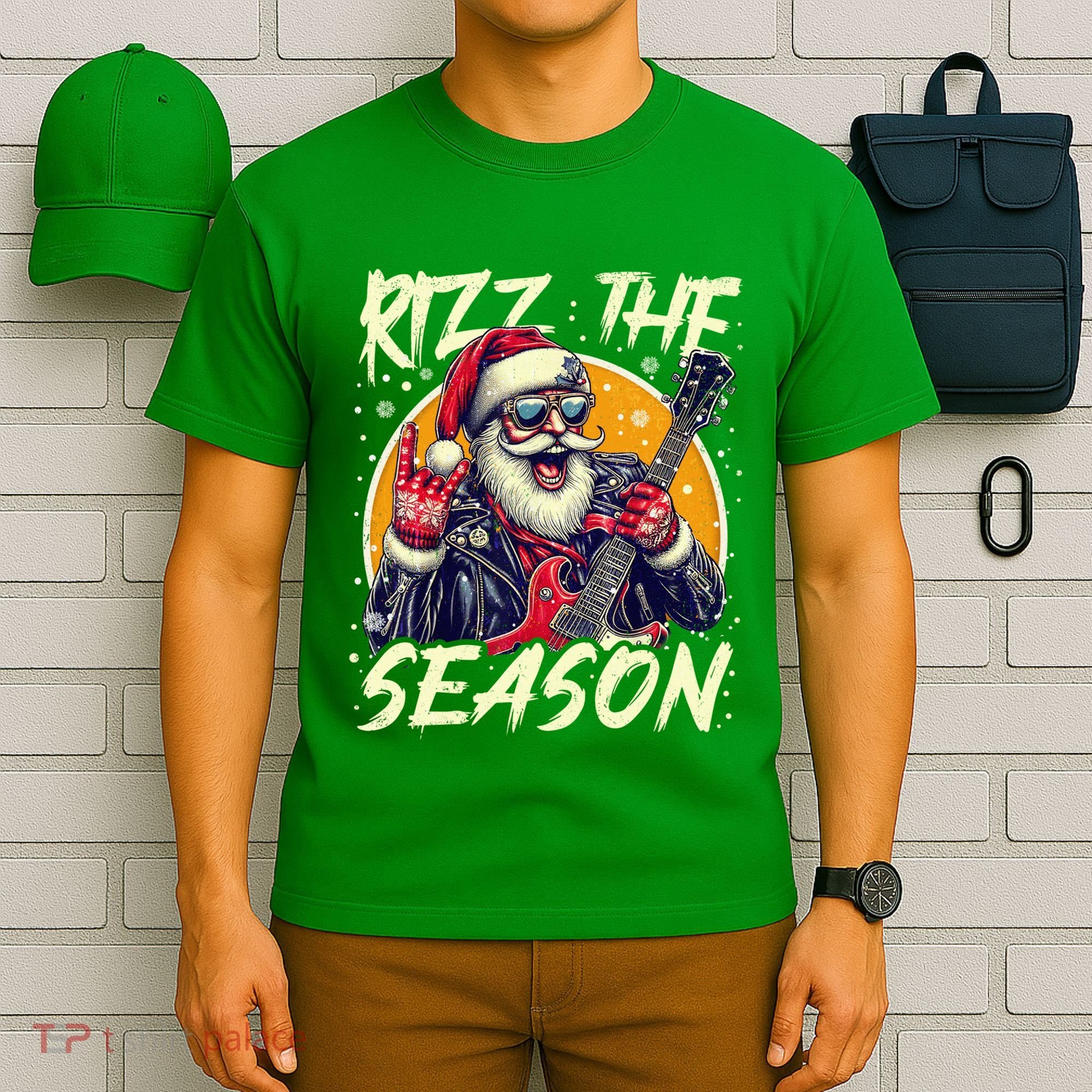 Punk Rock Retro Rizz The Season Funny Santa Clause Rizzler T-Shirt