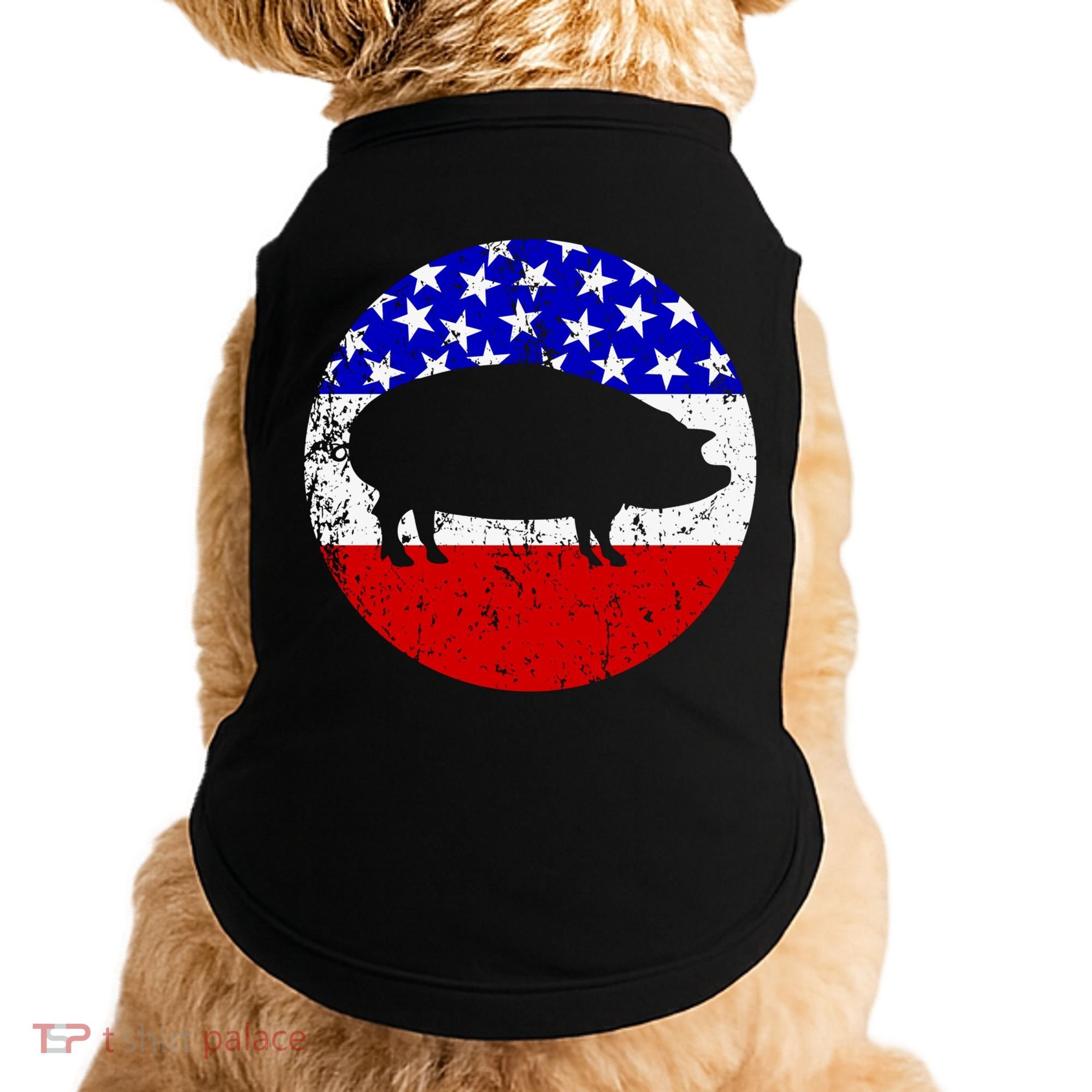 Pig Roast Retro Style Bbq Cookout American Flag Cute Gift Doggie Tank