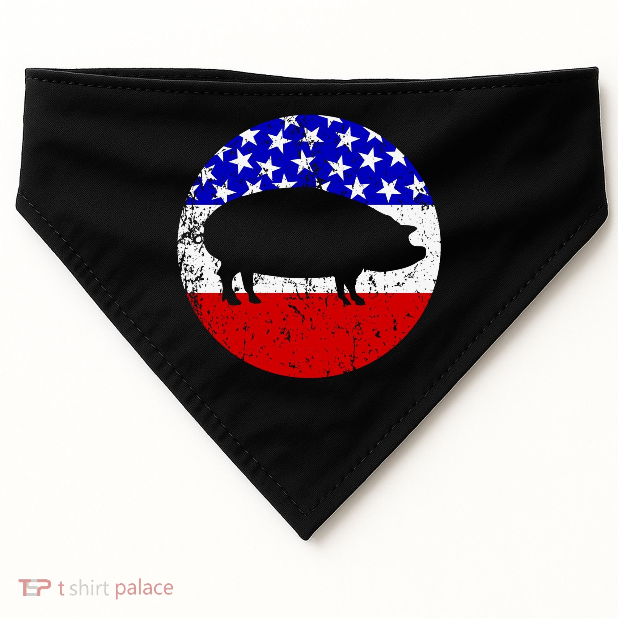Pig Roast Retro Style Bbq Cookout American Flag Cute Gift USA-Made Doggie Bandana