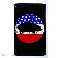 Pig Roast Retro Style Bbq Cookout American Flag Cute Gift Golf Towel thumb 0
