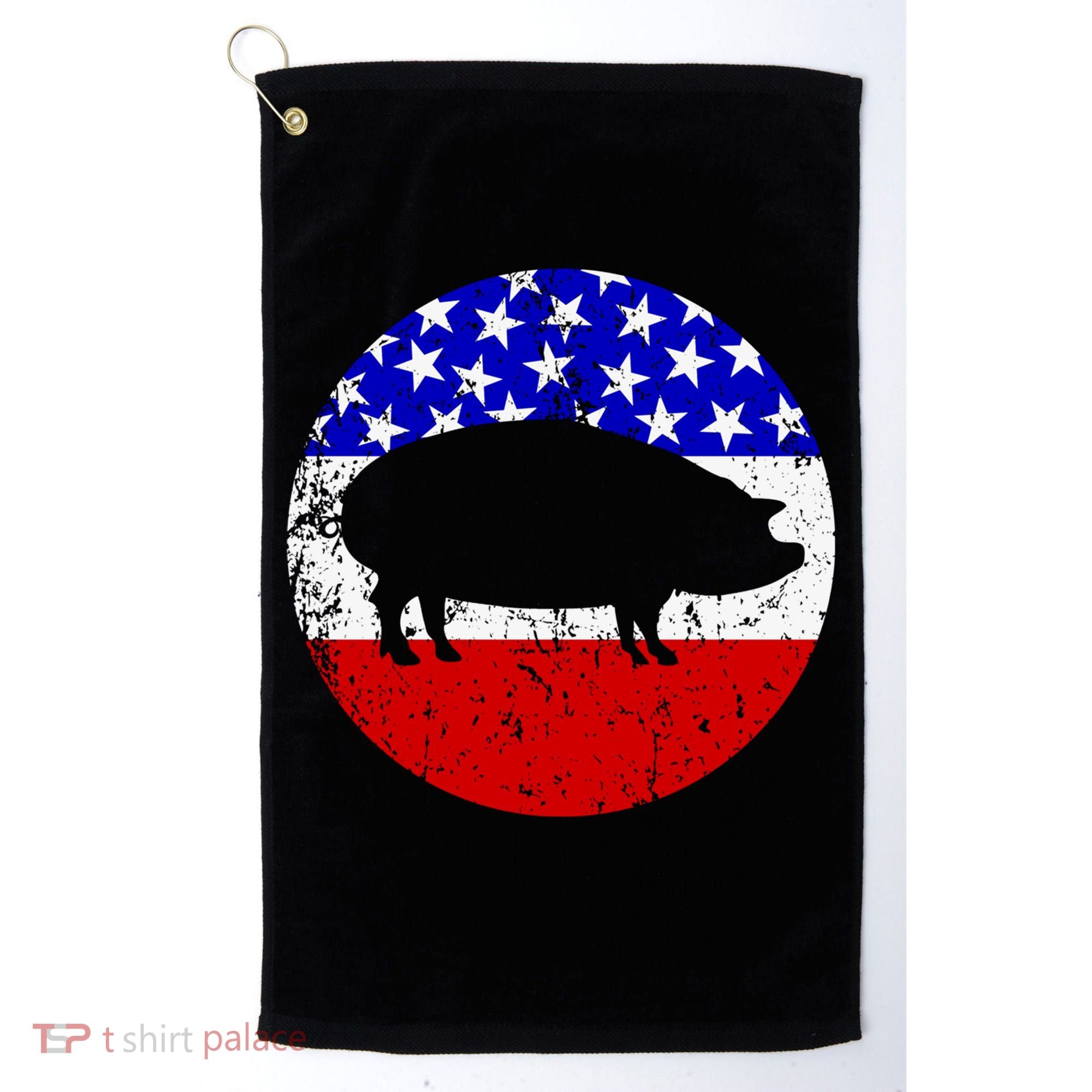 Pig Roast Retro Style Bbq Cookout American Flag Cute Gift Golf Towel