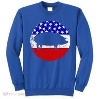 Pig Roast Retro Style Bbq Cookout American Flag Cute Gift Sweatshirt thumb 0