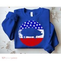 Pig Roast Retro Style Bbq Cookout American Flag Cute Gift Sweatshirt thumb 2