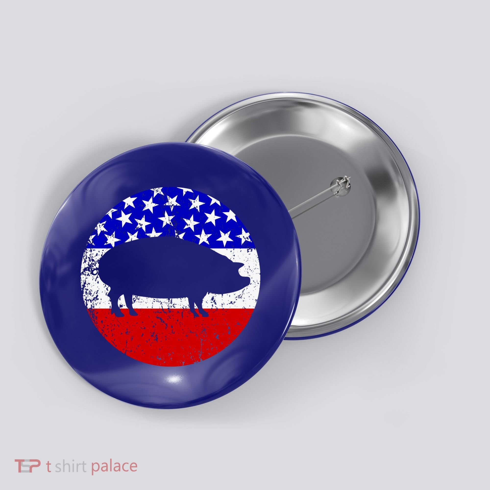 Pig Roast Retro Style Bbq Cookout American Flag Cute Gift Button