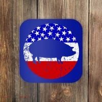 Pig Roast Retro Style Bbq Cookout American Flag Cute Gift Coaster thumb 0