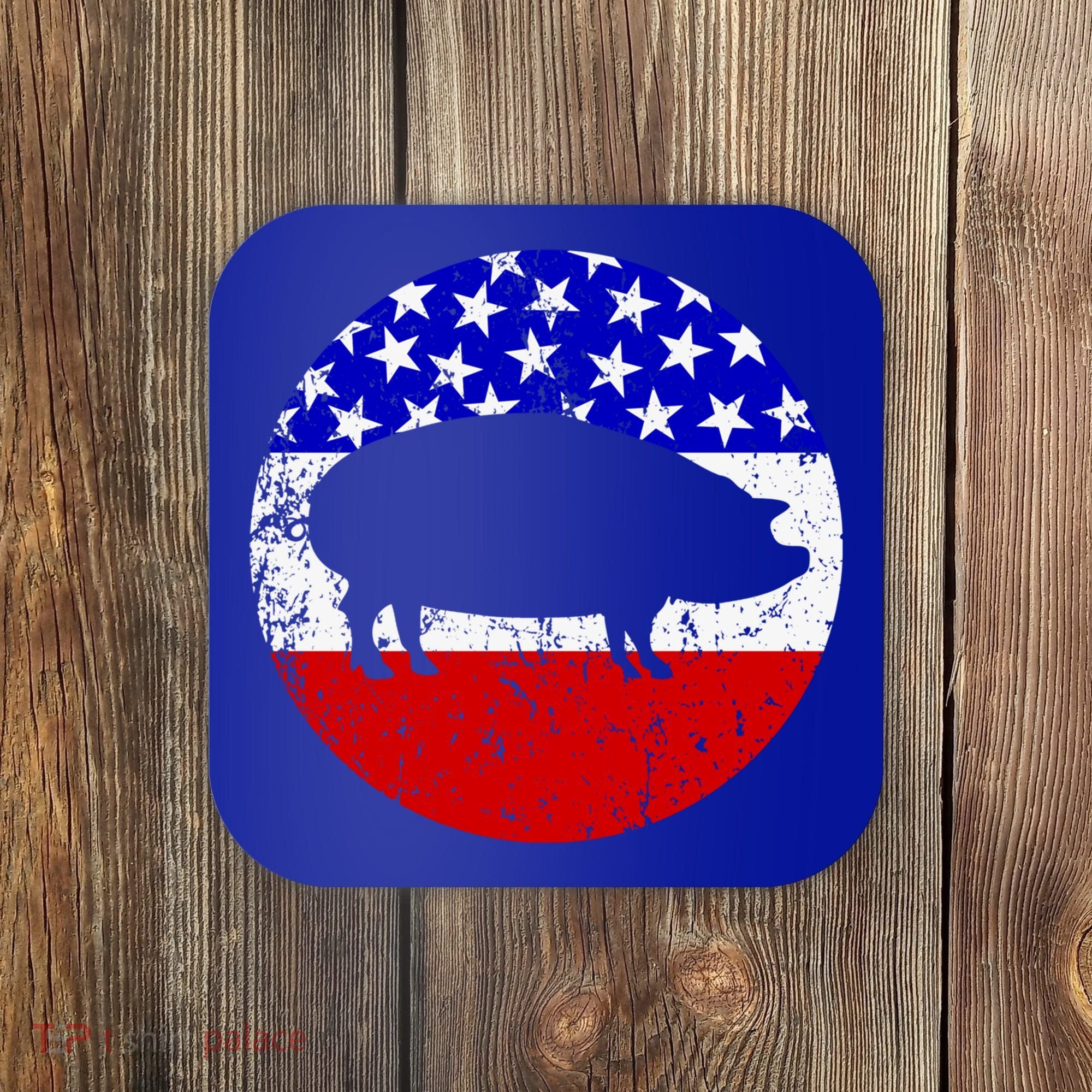 Pig Roast Retro Style Bbq Cookout American Flag Cute Gift Coaster