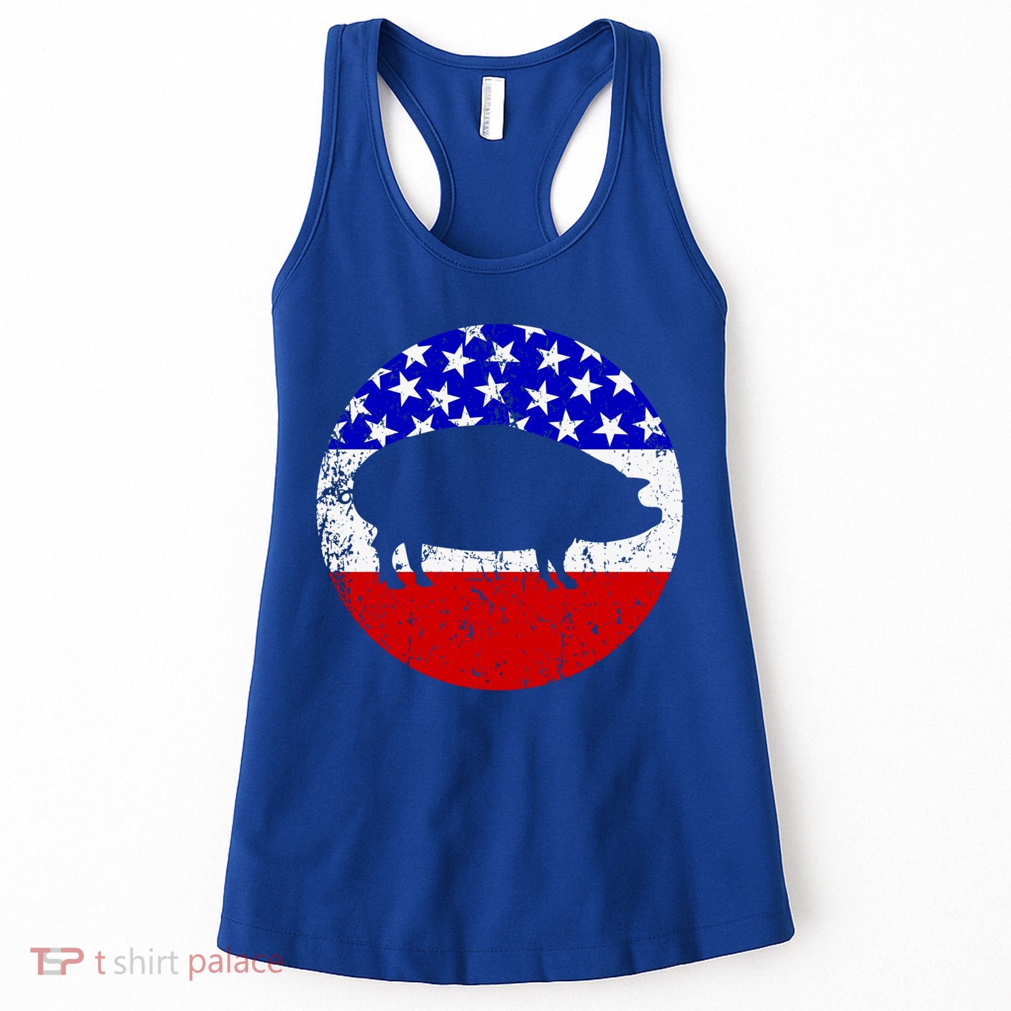 Pig Roast Retro Style Bbq Cookout American Flag Cute Gift Women's Tank Top