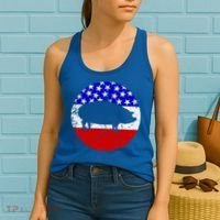 Pig Roast Retro Style Bbq Cookout American Flag Cute Gift Women's Tank Top thumb 2