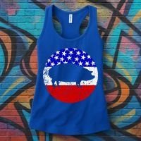 Pig Roast Retro Style Bbq Cookout American Flag Cute Gift Women's Tank Top thumb 3