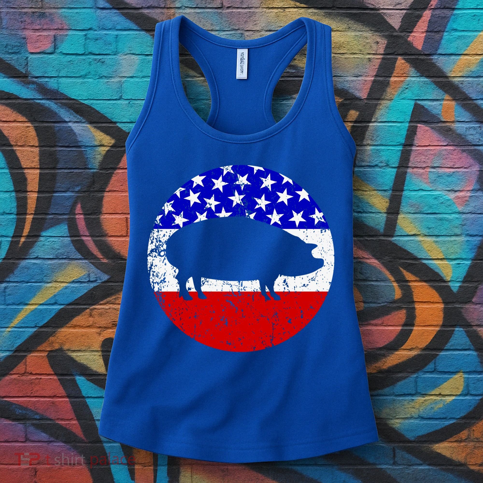 Pig Roast Retro Style Bbq Cookout American Flag Cute Gift Women's Tank Top
