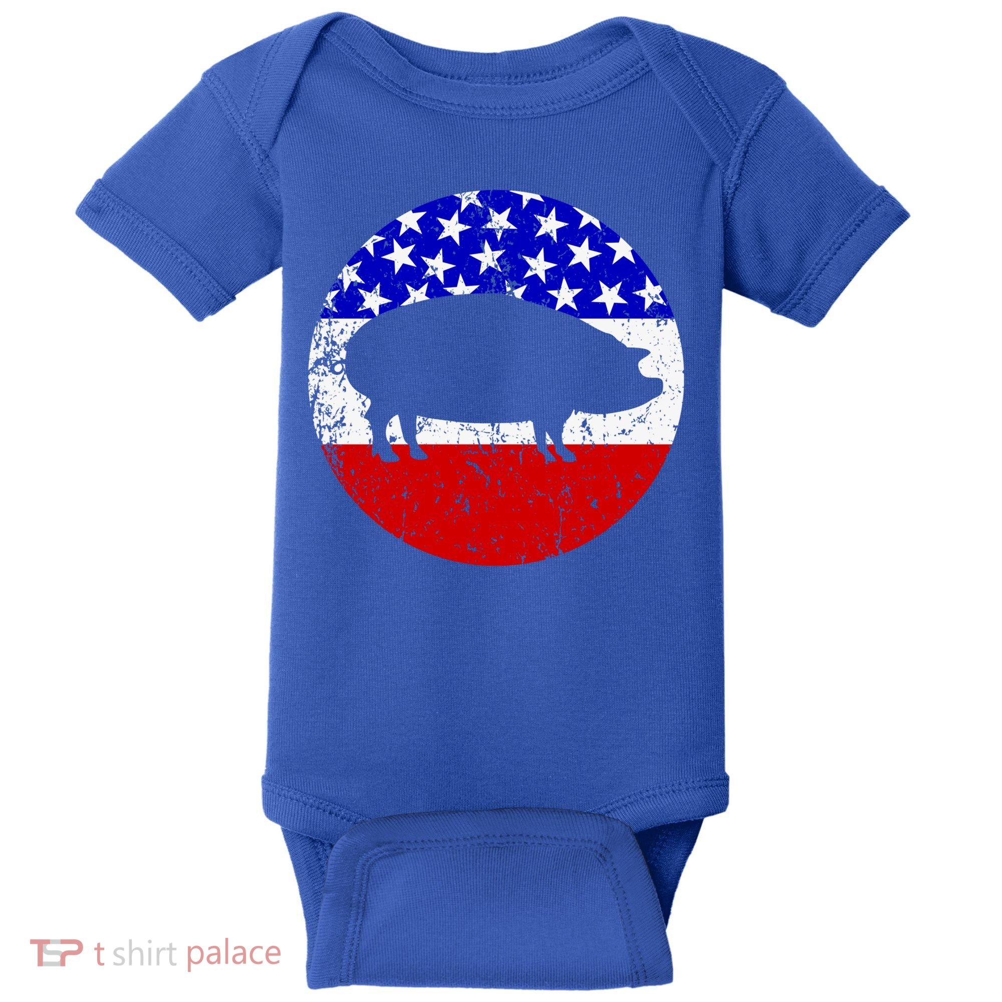 Pig Roast Retro Style Bbq Cookout American Flag Cute Gift Baby Bodysuit