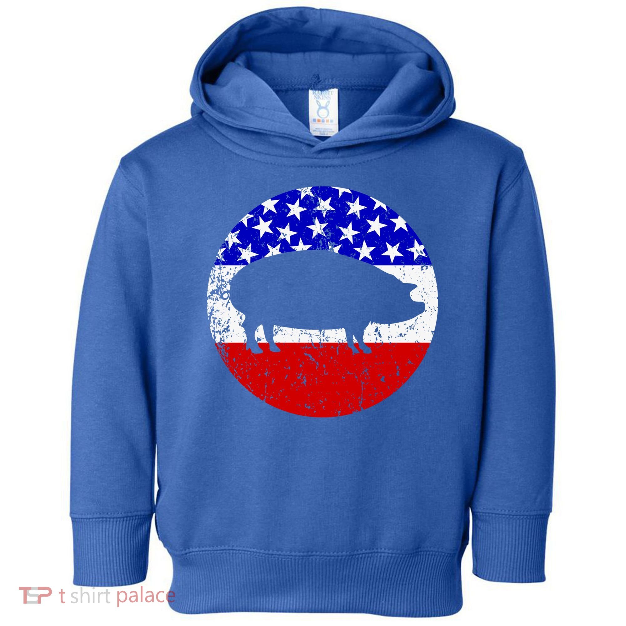 Pig Roast Retro Style Bbq Cookout American Flag Cute Gift Toddler Hoodie