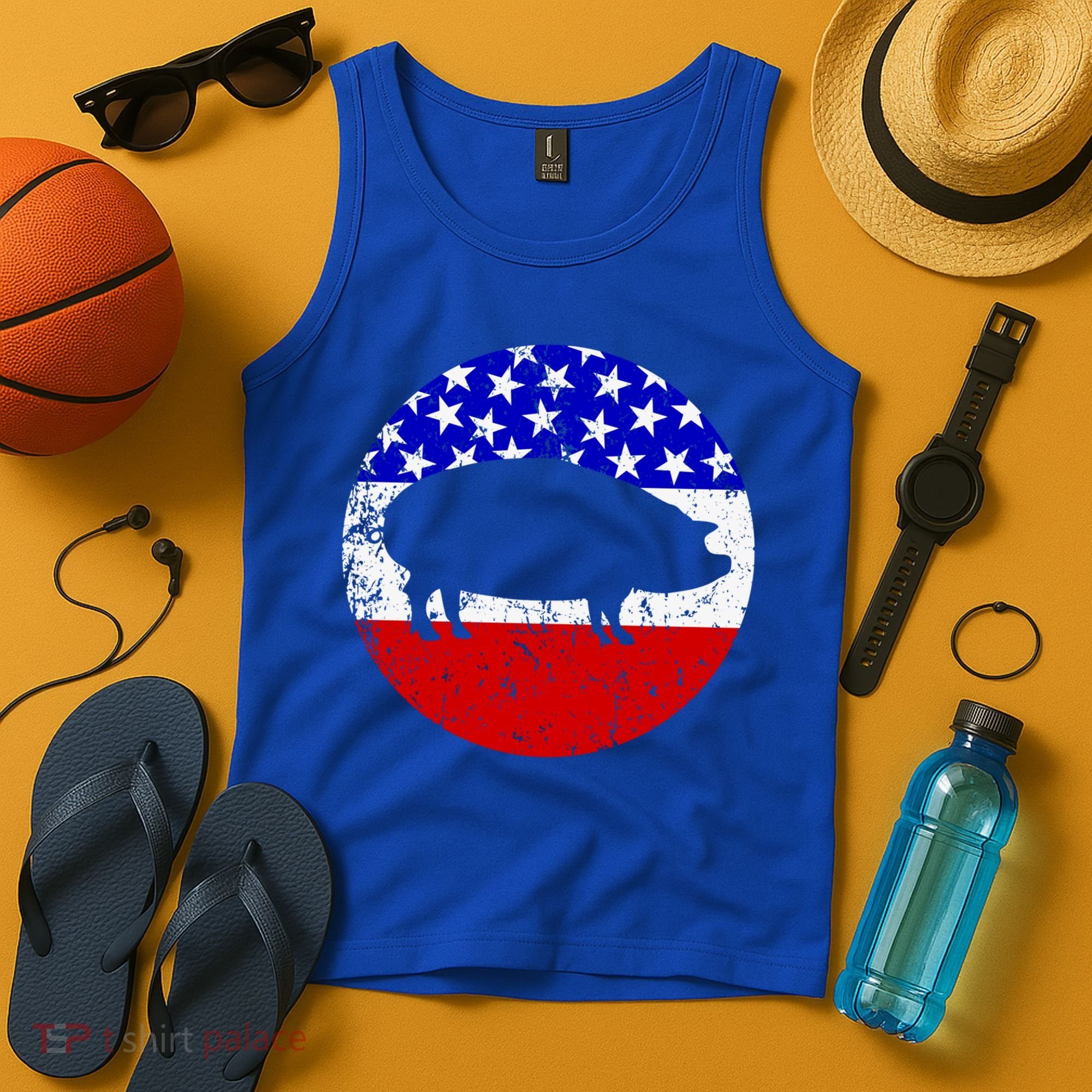 Pig Roast Retro Style Bbq Cookout American Flag Cute Gift Tank Top