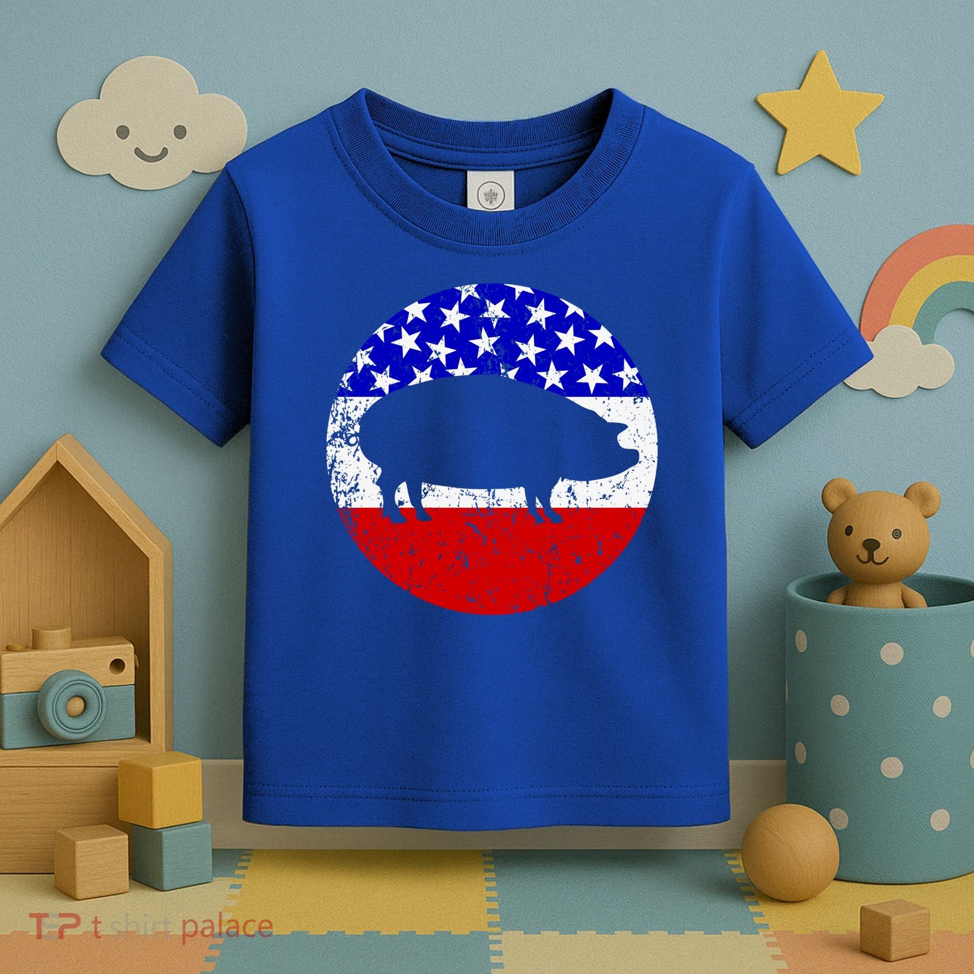 Pig Roast Retro Style Bbq Cookout American Flag Cute Gift Toddler T-Shirt