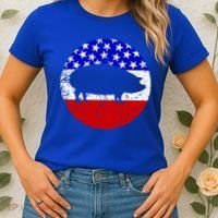 Pig Roast Retro Style Bbq Cookout American Flag Cute Gift Women's T-Shirt thumb 2