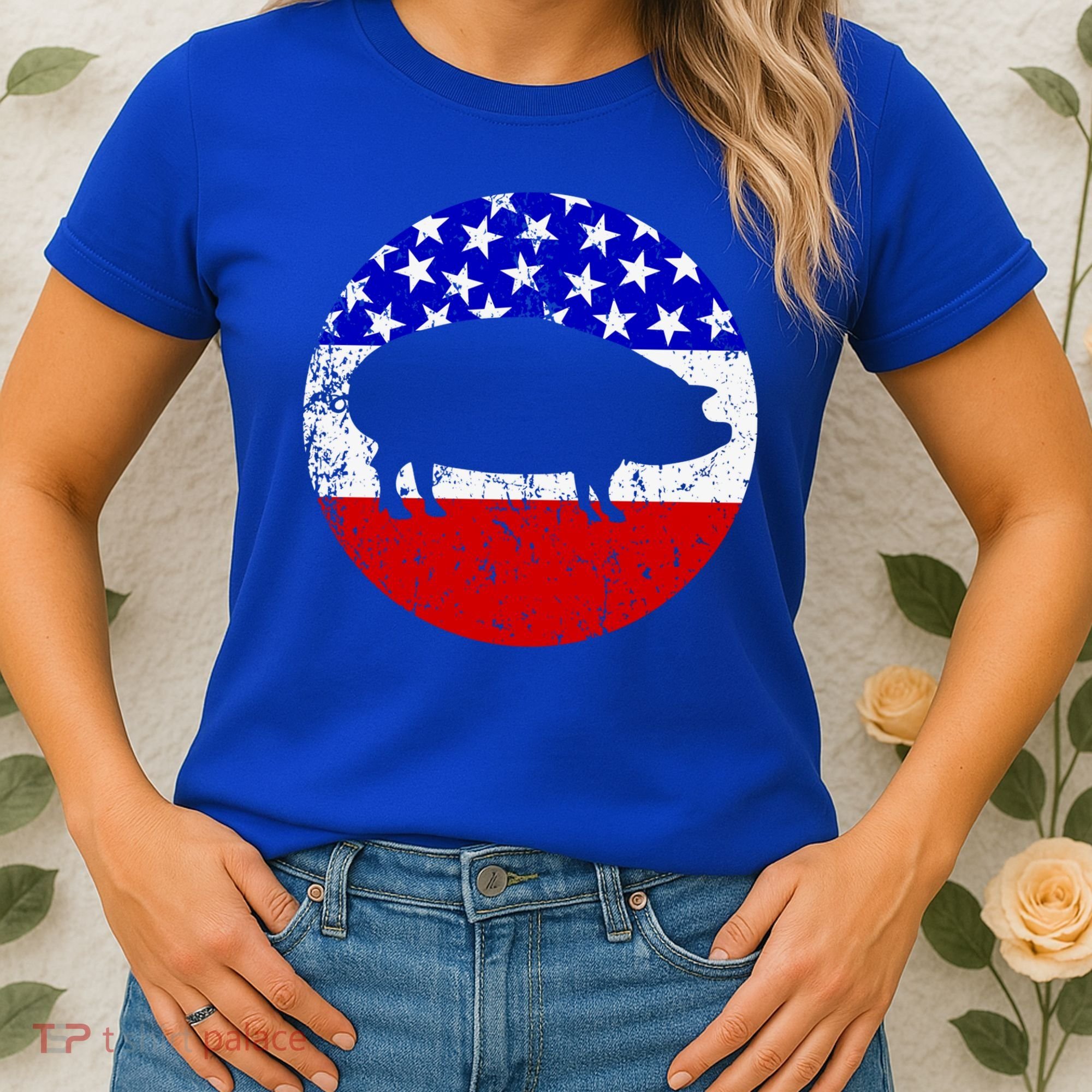Pig Roast Retro Style Bbq Cookout American Flag Cute Gift Women's T-Shirt