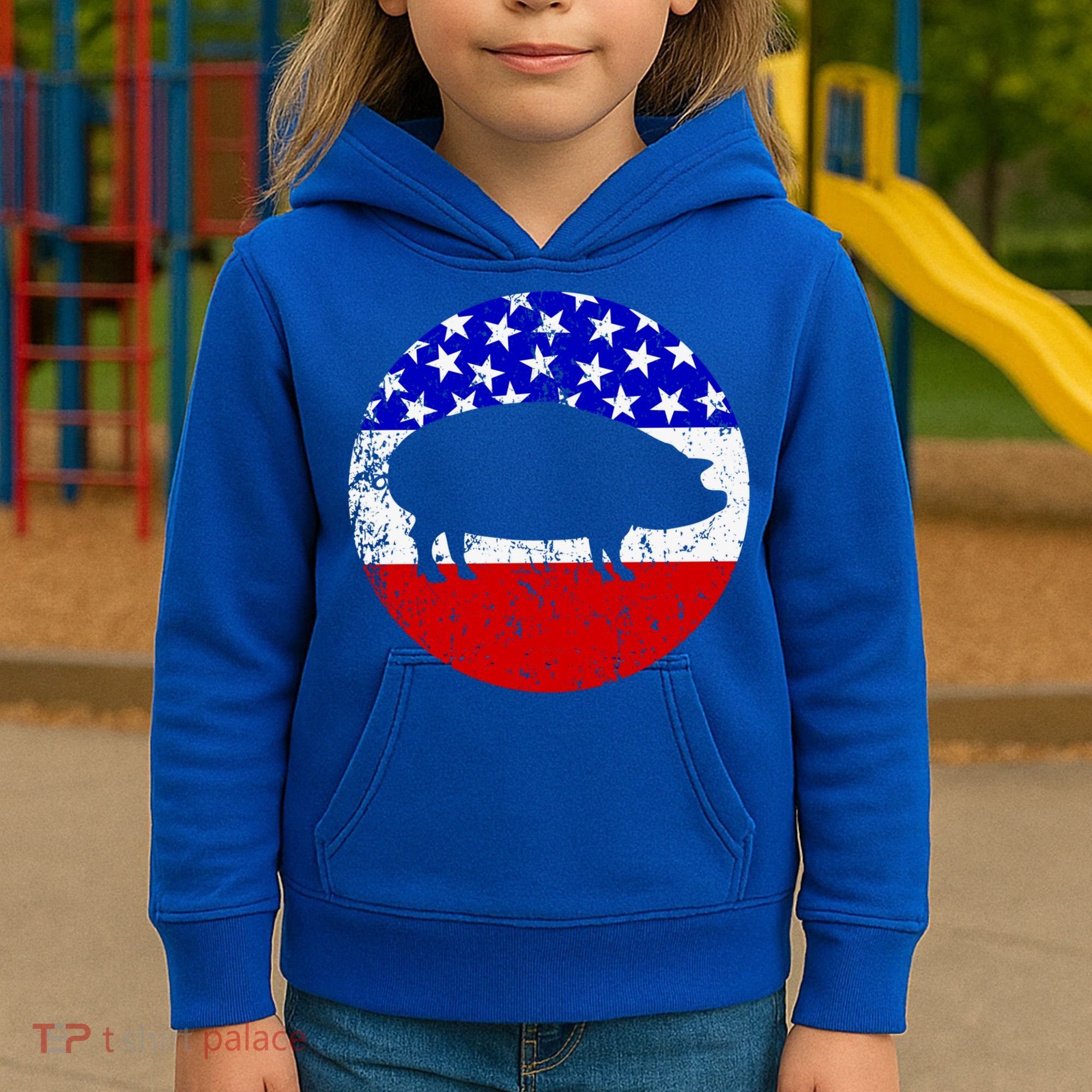 Pig Roast Retro Style Bbq Cookout American Flag Cute Gift Kids Hoodie