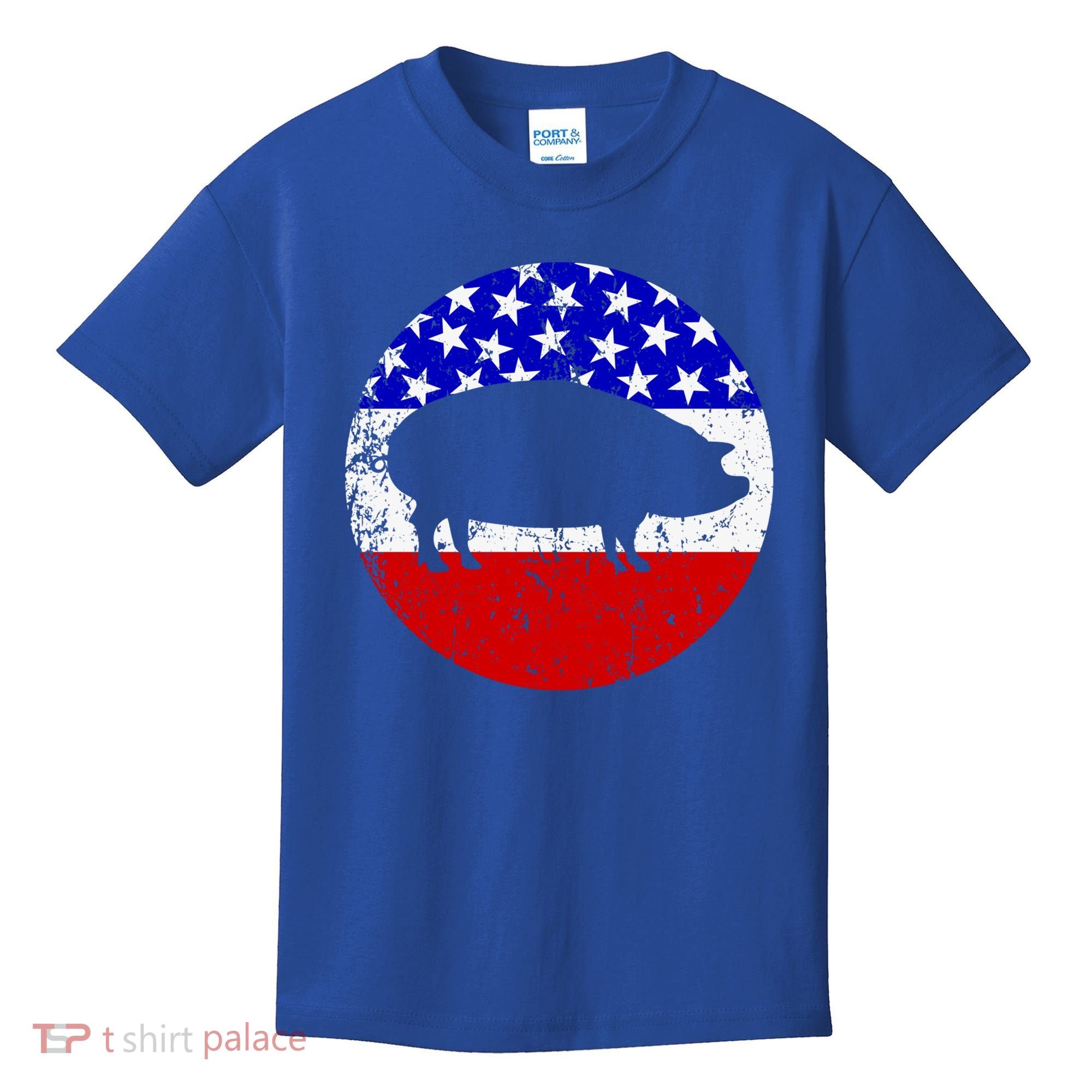 Pig Roast Retro Style Bbq Cookout American Flag Cute Gift Kids T-Shirt