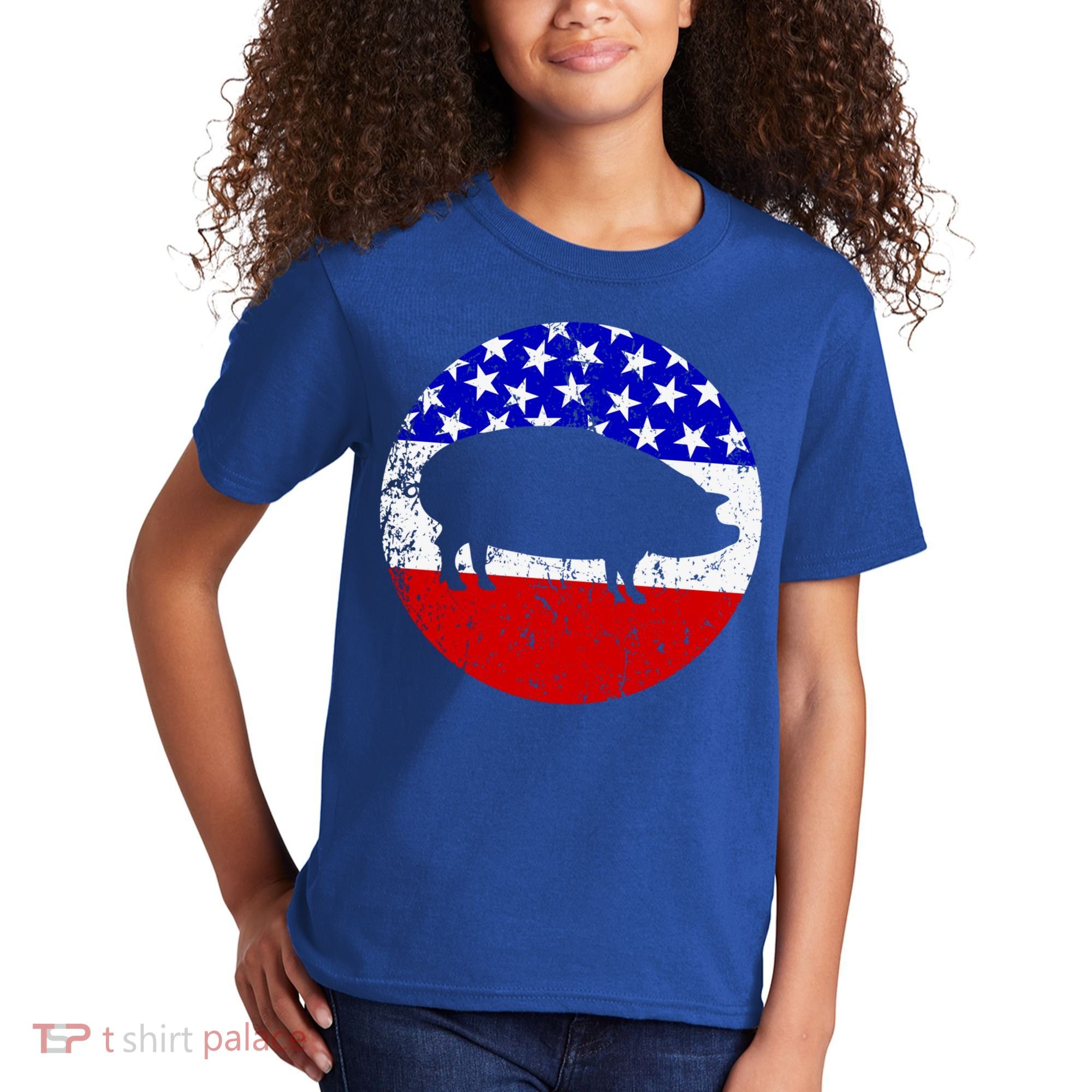 Pig Roast Retro Style Bbq Cookout American Flag Cute Gift Kids T-Shirt
