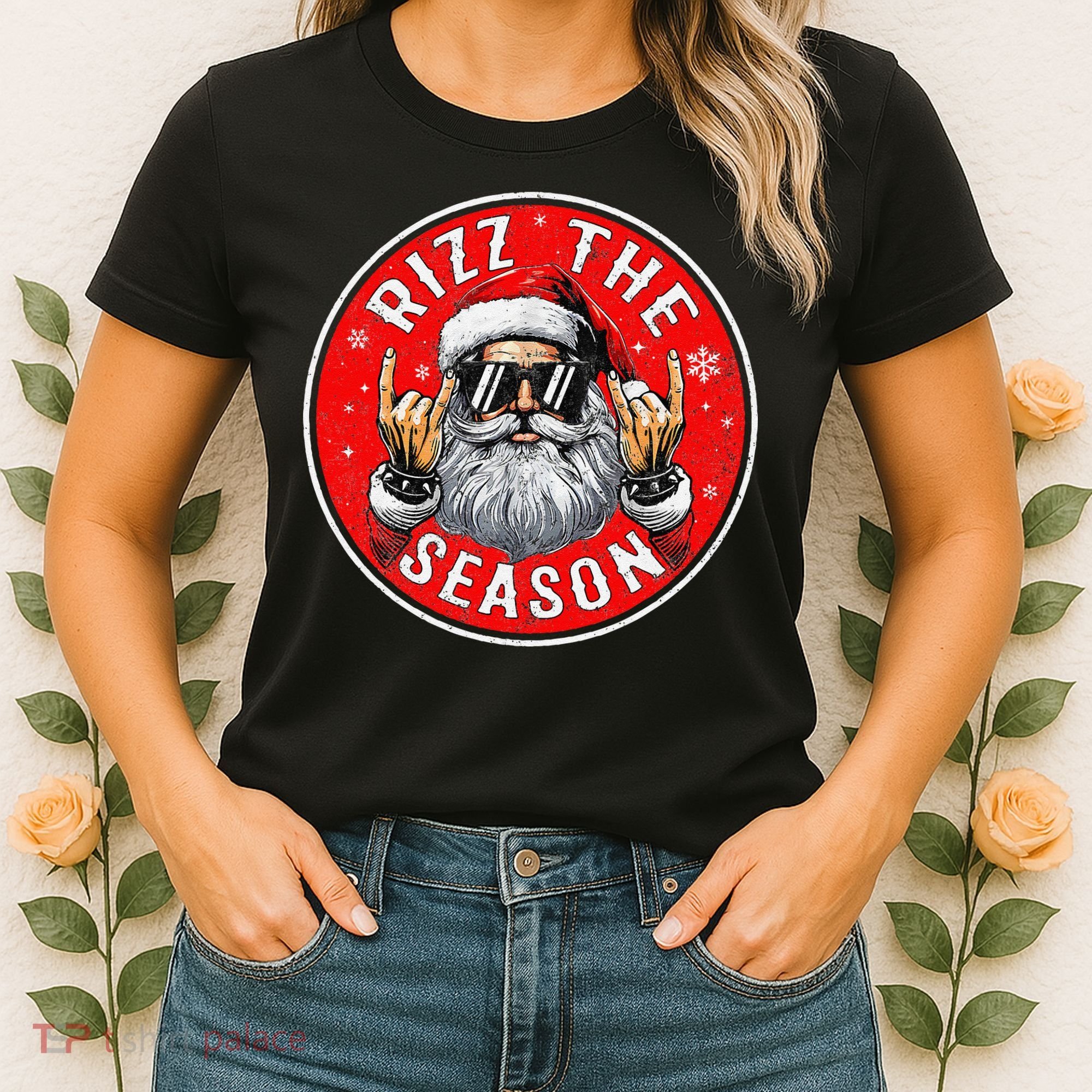 Punk Rock Retro Rizz The Season Funny Santa Clause Rizzler Women's T-Shirt