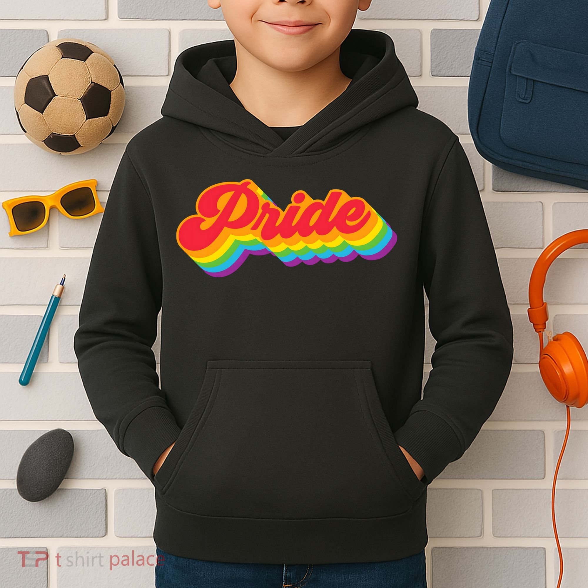 Pride Rainbow Retro LGBTQ Kids Hoodie
