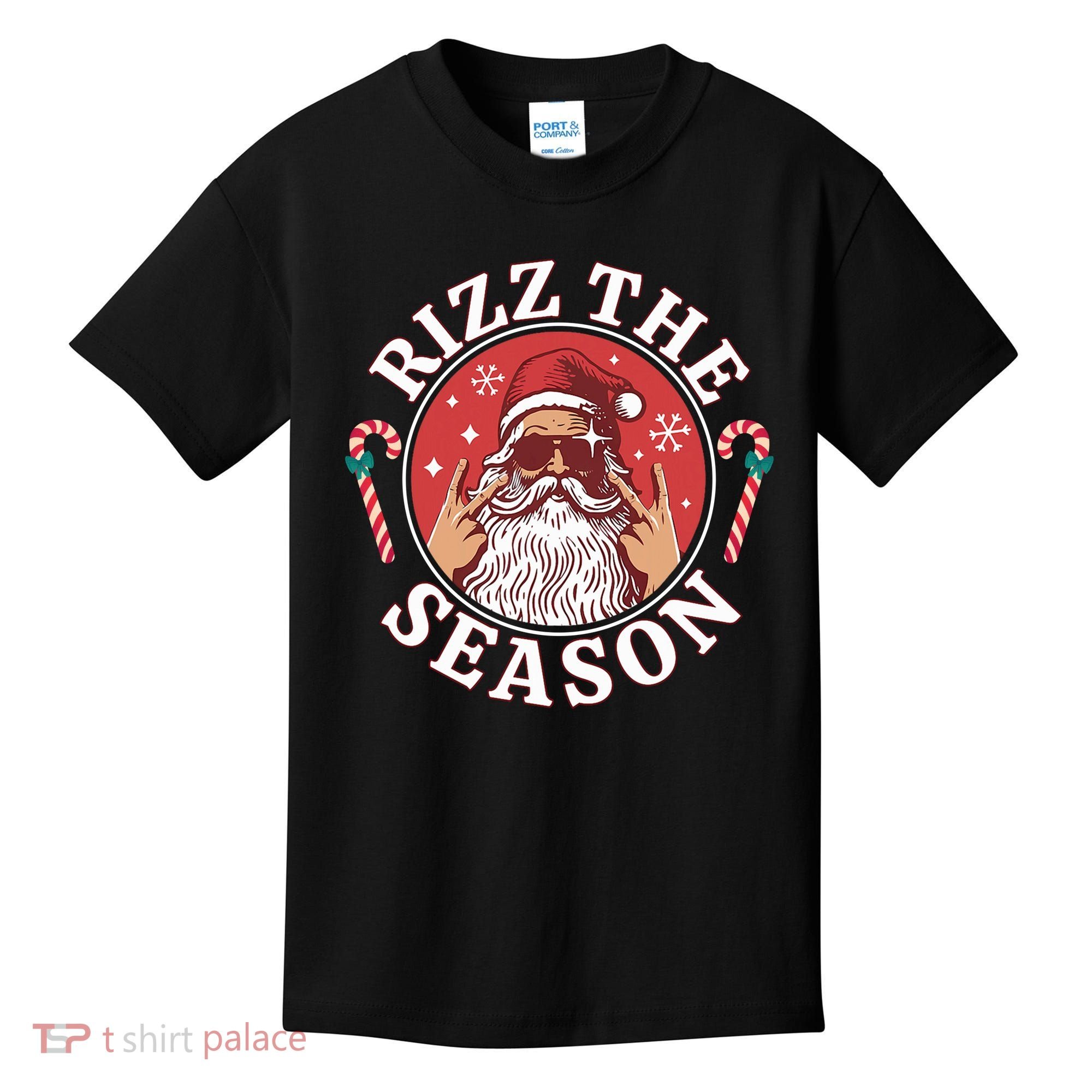 Punk Rock Rizz The Season Funny Santa Clause Kids T-Shirt