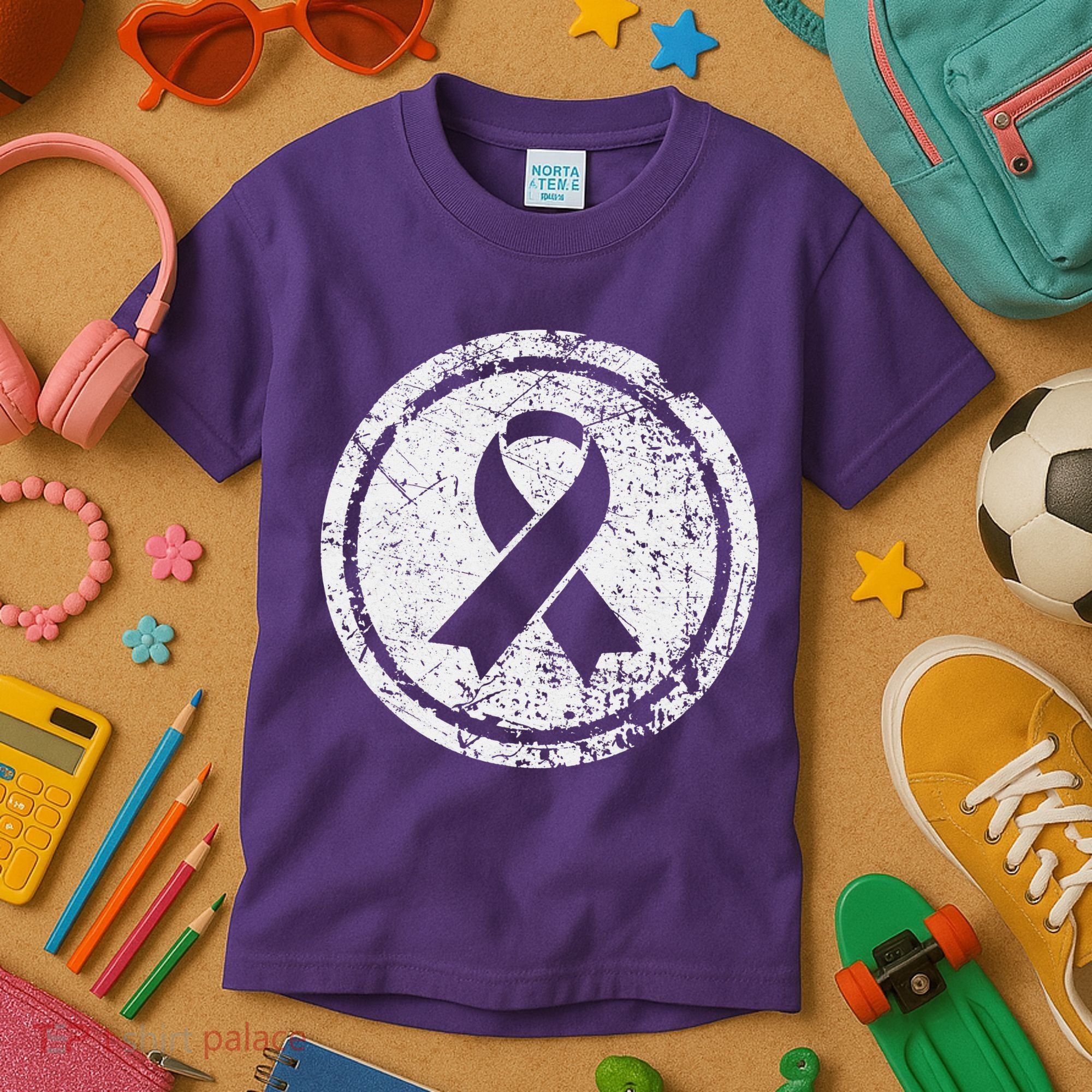 Purple Ribbon Support Survivors Domestic Violence Awareness Kids T-Shirt