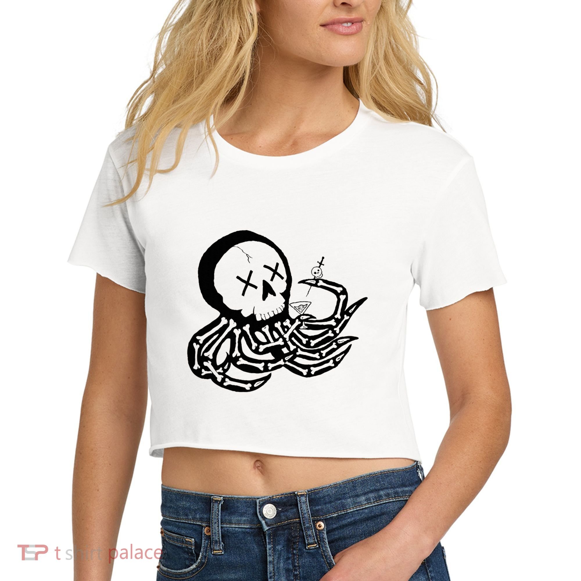 Punk Rock Skeleton Octopus Women's Crop Top Tee