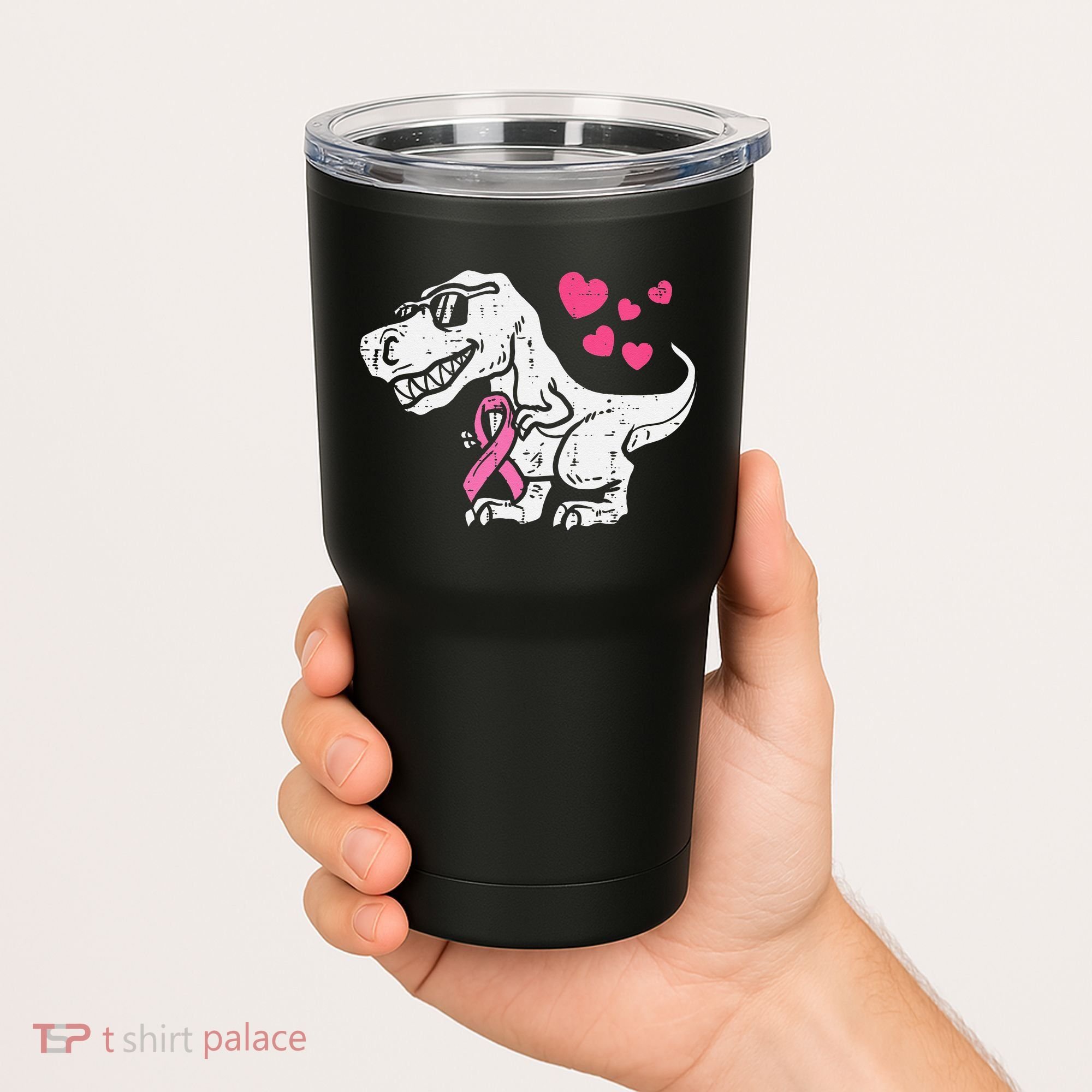 Pink Ribbon TRex Breast Cancer Awareness Tumbler