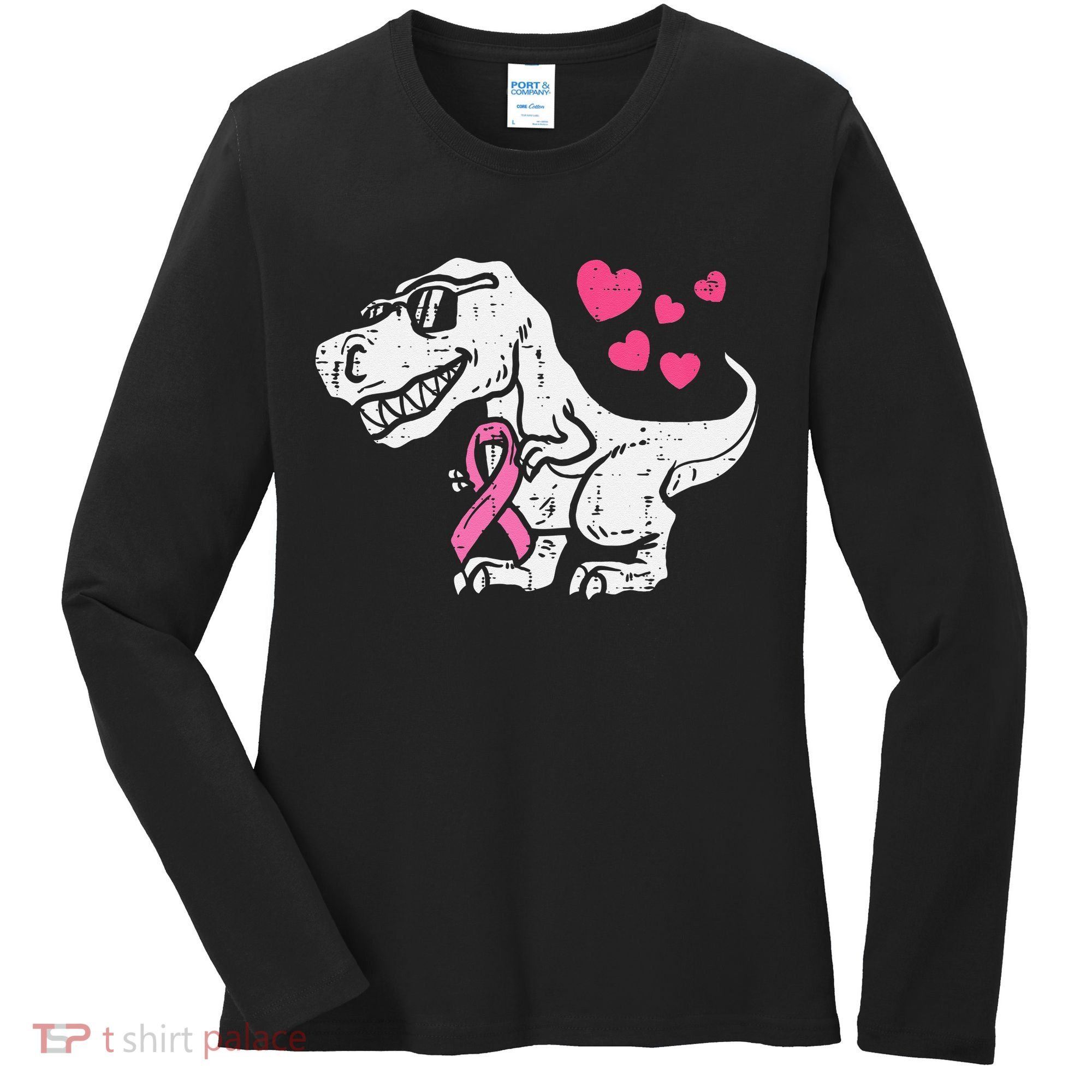 Pink Ribbon TRex Breast Cancer Awareness Women's Long Sleeve Shirt