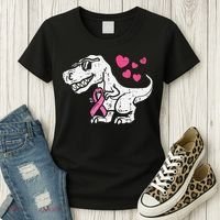 Pink Ribbon TRex Breast Cancer Awareness Women's T-Shirt thumb 3
