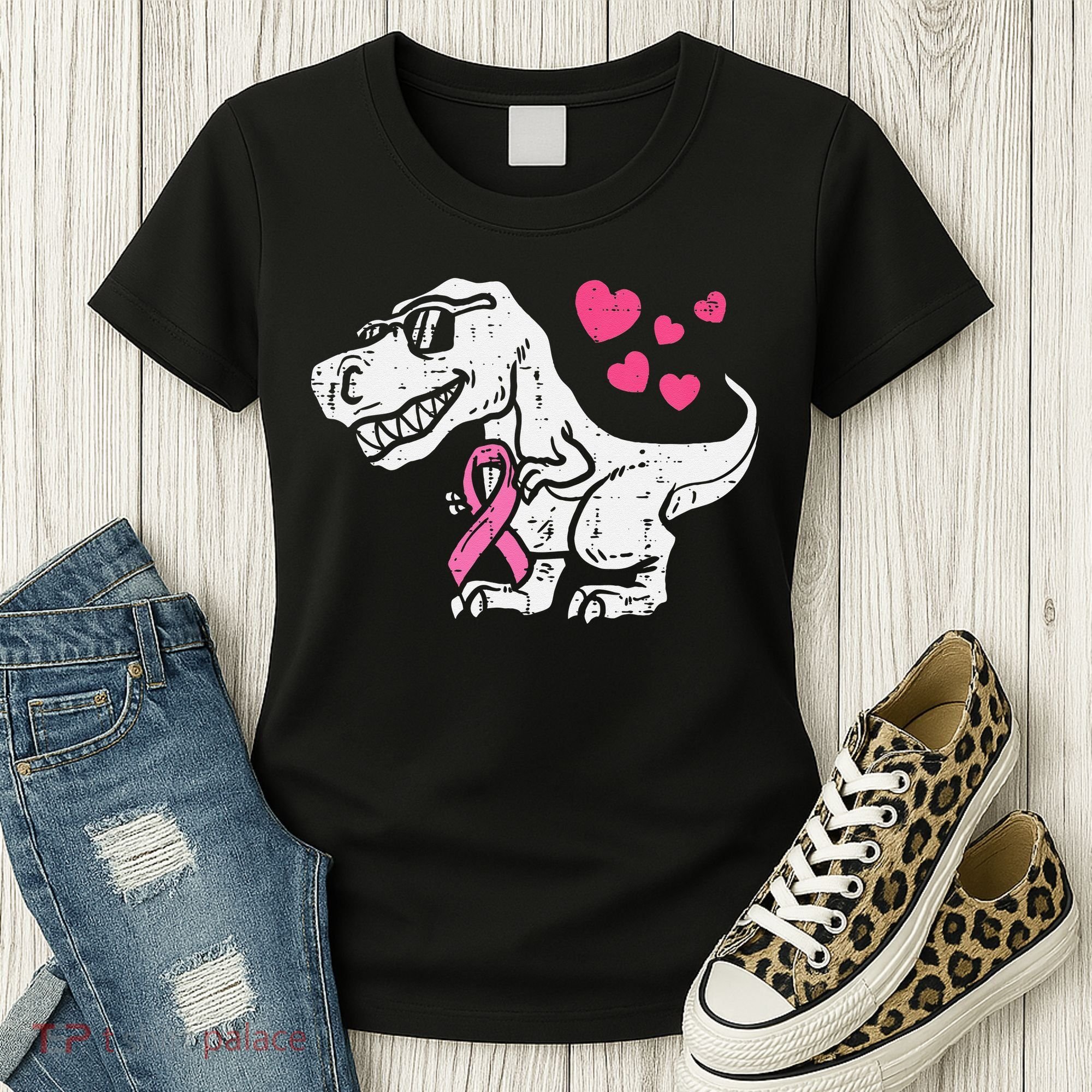 Pink Ribbon TRex Breast Cancer Awareness Women's T-Shirt