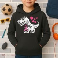 Pink Ribbon TRex Breast Cancer Awareness Kids Hoodie thumb 2