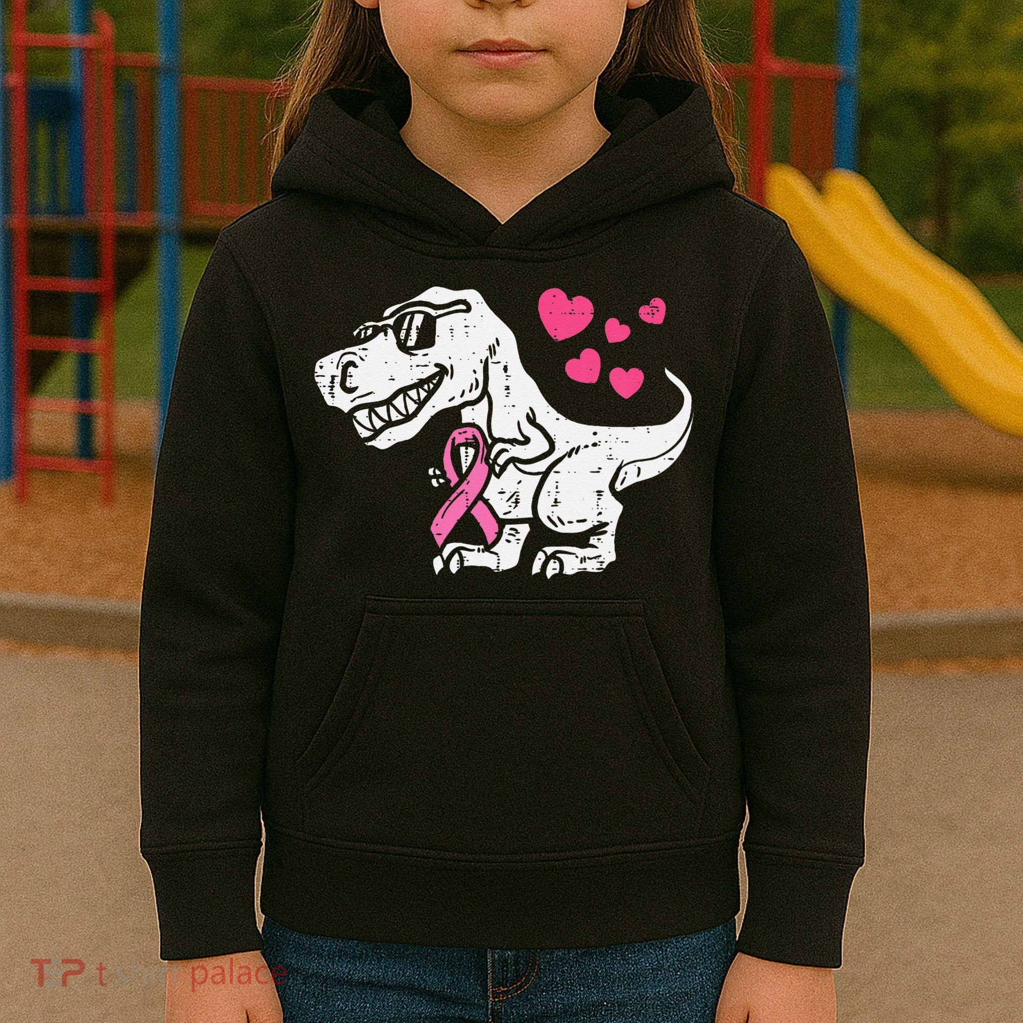 Pink Ribbon TRex Breast Cancer Awareness Kids Hoodie