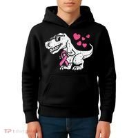 Pink Ribbon TRex Breast Cancer Awareness Kids Hoodie thumb 4